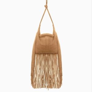 Anthropologie tan fringe leather crossbody bag